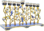 The Dreidel Company Hanukkah Menorah Enamel Pomegranate & Blue Bird Design, Hand-Painted Enameled Metal This Ornate 9 Branch Menorah Measures 12" High X 10" Wide - Image 7
