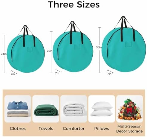 24 Inch Round Storage Bag 2 Pack,Water Green Watercolor Waterproof Wreath Storage Container with Handles&Zipper Solid Color Closet Organizer Bags Garland Box - Image 7