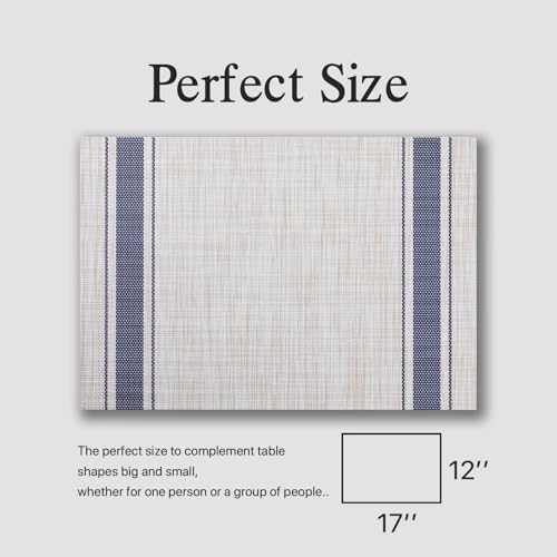 Placemats Set of 12 - Easy Clean Woven Vinyl Placemats for Dining Table, Indoor/Outdoor Place Mats, Washable PVC Table Mats（Blue Skyline） - Image 6