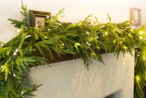 MISSPIN Christmas Garland with Lights, Real Touch Winter Pine Garland, Green Artificial Greenery Garland for Table, Mantle, Wall, Indoor, Outdoor Christmas Decorations - Image 5
