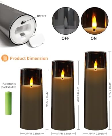 kakoya Flickering Flameless Candles Battery Operated with Remote and 2/4/6/8 H Timer Plexiglass Led Pillar Candles Pack of 9 (D2.3 xH5.5 6.5" 7.5") with Realistic 3D Wick Candles for Home Decor(Grey) - Image 5