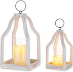 Romadedi Wooden Lantern Set of 2, 8.7" & 11.5" Tall, Whitewashed by ROMADEDI
