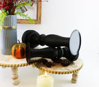 Black Worn Pillar Candle Holder - Rustic Wooden Farmhouse Candlestick Holders for - 2 Piece Set - Image 4