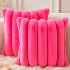 Faux Fur Decorative Throw Pillow Covers 20x20 Set of 2, Rose Red by Symplora