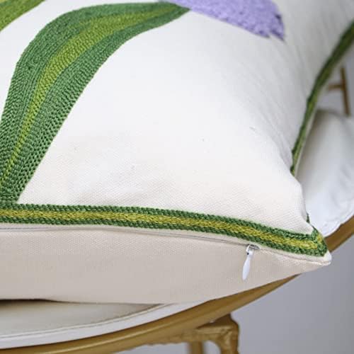 Pack of 2 Embroidered Decorative Throw Pillow Cover 18x18 Inch Farmhouse Floral Pillowcase for Living Room Sofa Bed (Purple Tulip) - Image 7