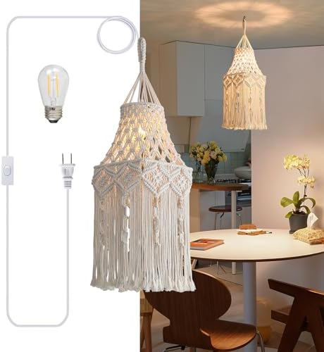 Bioaqua Plug in Pendant Light, Boho Lamp Shade with 9.8ft Plug Cord by Bioaqua