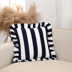 vctops Ruffle Square Throw Pillow Covers Boho Navy and White Striped Decorative Pillowcases Set of 2, Soft Velvet Accent Cushion Cover Cases for Sofa Bed Living Room Decor (Navy,18"x18") - Image 3