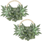 Artificial Eucalyptus Wreaths with Wood Bead for Front Door 10" Eucalyptus Leaves Wreaths Spring Summer Decoration Boho Farmhouse Wall Decor 2 Pack - Eucalyptus by DILATATA