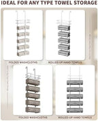 Aetyord Hanging Towel Racks for Bathroom No Drill - Over The Door 6-Tier Bath Towel Storage Organizer for Small Bathrooms - Back Door Large Tiered Towel Holder Hanger for Rolled Towels RV Camper White - Image 2
