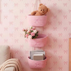 SiliFine 3 Tier Large Pink Bow Woven Hanging Basket 14.4 x 11.8 x 7 Inch - Image 5