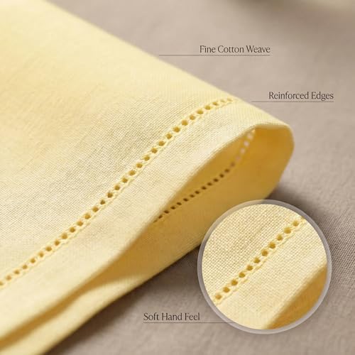Urban Villa Hemstitch Cloth Dinner Napkins Cotton 20”x20” (Set of 12)-Yellow - Image 5