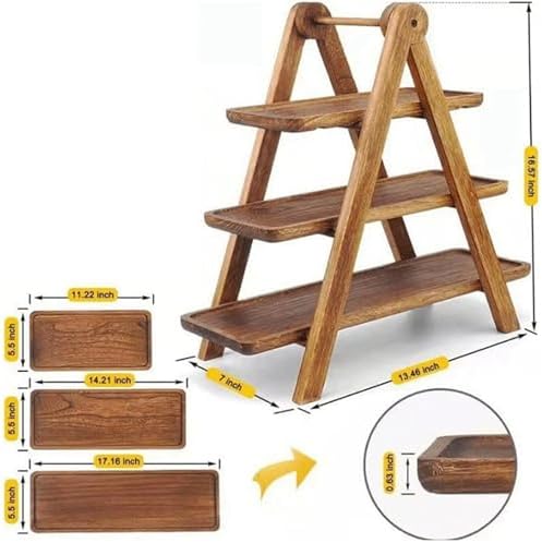 2X 3 Tier Serving Tray Wood Tiered Tray Decor Cake Stand Farmhouse Tiered Tray Party Serving Dishes and Platters Trays - Image 6