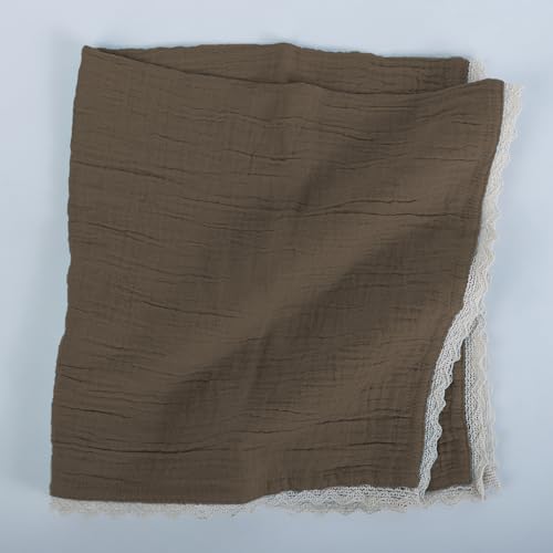FINGERCRAFT Lace Cloth Napkin, Cotton Gauze, Set of 12, 20x20 in,Warm Taupe - Image 3