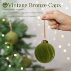 XmasExp 36PCS Velvet Christmas Ornaments Set Mixed Flocked Balls Ornaments Shatterproof Christmas Tree Decorations for Holiday,Party,Home（Green） - Image 2