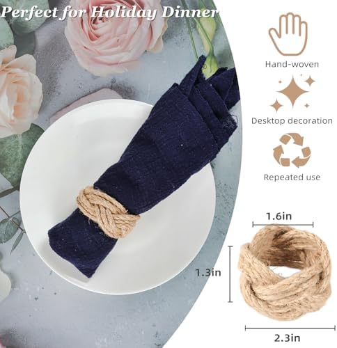 Woven Napkin Rings Set of 48, Mgrlfbl Farmhouse Burlap Napkin Ring - Image 3