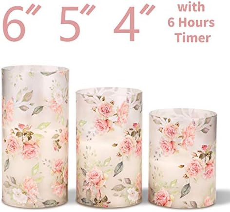 Rose Flameless Candles with Remote Real Wax Blinks Glass Battery Operated Candles - Home Party Wedding Thanksgiving Christmas Summer Decor - Set of 3 - Image 6