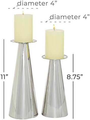Deco 79 Candle Holder, S/2 9", 11" H, Silver - Image 7