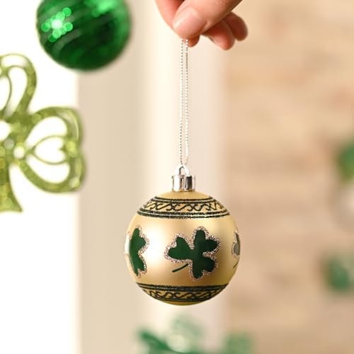 Valery Madelyn St Patricks Day Decorations Shamrock Tree Ornament,40pcs Hanging Ball Ornament Gnome Decor for Irish Festival, Good Luck Clover Emerald Green Gold Christmas Ball for Party Home Spring - Image 3