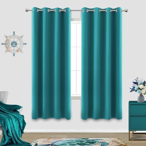 KOUFALL 63 Length Teal Blackout Curtains for Bedroom 2 Panels Set Grommet Top Blackout Block Light Blocking Darkening Blackout-Curtains for Bedroom Teens Girls Living Room,52x63 in Long by KOUFALL
