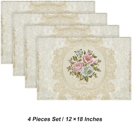 Loom and Mill Luxury Damask Placemats Set of 4, Pearly Beige, 12x18in - Image 3