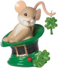 Roman Charming Tails - Irish You Luck Figurine – St. Patrick’s Day Collectible Mouse in Leprechaun Hat with Shamrocks, 3.25-Inch Hand-Painted Resin Decoration by Roman