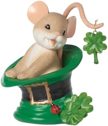Roman Charming Tails - Irish You Luck Figurine – St. Patrick’s Day Collectible Mouse in Leprechaun Hat with Shamrocks, 3.25-Inch Hand-Painted Resin Decoration by Roman