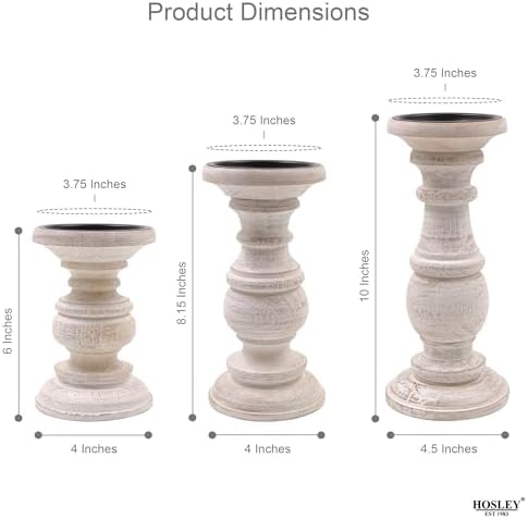 Hosley Set of 3 Whitewashed Wooden Pillar Candle Holders – 10”, 8”, and 6” Heights – Ideal for LED and Pillar Candles, Weddings, Parties, Home Décor, Spa, Reiki, and Aromatherapy - Image 3