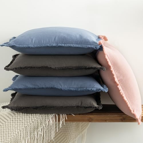 ZWJD Pillow Covers 26x26 Set of 2 Dusty Pink Throw Pillow Covers with Fringe Chic Cotton Decorative Pillows Square Cushion Covers for Sofa Couch Bed Living Room Farmhouse Boho Decor - Image 6