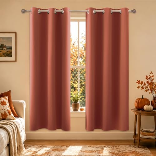 KOUFALL Orange Autumn Curtains 72 Inch Length, Room Darkening Curtains for Living Room 2 Panels Set, Fall Blackout Grommet Window Drapes for Bedroom, Tangerine Orange by KOUFALL