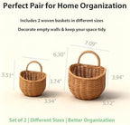 2 Pack Wall Hanging Rattan Baskets, Hand-Woven Storage Basket, Small Wall Hanging Baskets for Kitchen, Washable Decorative Basket, Potato Garlic Onion Storage Baskets - Image 6