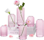 ZENS Bud Vases Set of 6, Pink Clear Small Glass Vase for Flowers. Modern Hand Blown Cylinder Glass Vase for Wedding Reception Centerpieces Living Room Decorative. by ZENSLIFESTYLE