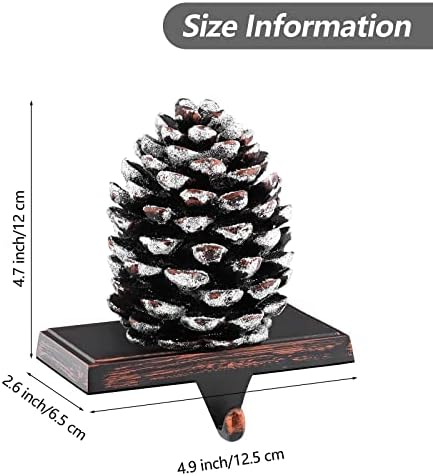 MCEAST 2 Pack Christmas Stocking Holders Pinecone with Snowflake Xmas Stocking Hangers Clips Mantle Hooks for Christmas Decoration - Image 2