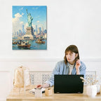 Patriotic Statue of Liberty Canvas Wall Art 4th of July New York Harbor Oil Painting USA Flag Vintage NYC Skyline Wall Decor Independence Day American Home Decor 24x36in - Image 7