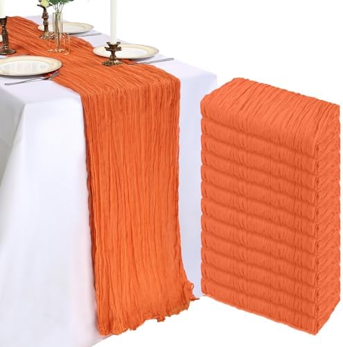 12 Pack 10Ft Orange Cheesecloth Table Runner 23 x 120 Inch by CKIKU