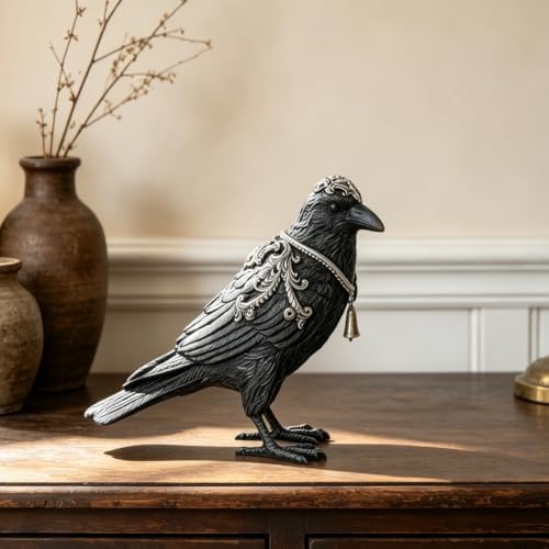Cynkeyee Raven Statue Crow Figurine - Halloween Gothic Home Decor 7.5 in - Image 5