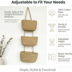 3-Tier Over the Door Hanging Basket, Cotton Rope Woven Decorative Hanging Storage, Large Wall Basket for Nursery Bedroom, Foldable Height Adjustable Organizer, Jute Color (Large(14.8"L×7.1"H)) - Image 3