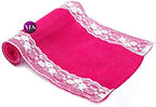 VDS Pack of 15, Burlap Table Runner with White Lace Edge, 100% Natural Jute Rustic Hessian Table Cloth Centerpiece for Wedding Birthday Party Banquet Table Decoration (Size 12X108 Inch)(Magenta) - Image 3