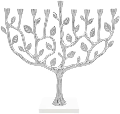 The Dreidel Company Hanukkah Menorah Tree of Life with Stone Base (Silver) by TheDreidelCompany