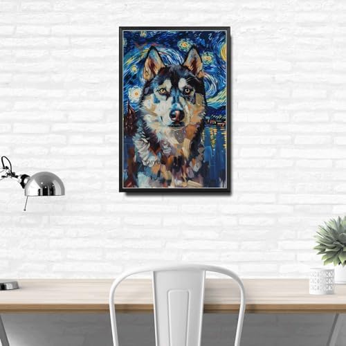 Metal Sign Vintage Tin Sign Husky Starry Night Husky Spirited Husky in Night for Home Tundra and Seasonal Celebrations Corrosion Resistant Aluminum 12×16 Inches with Metal Frame - Image 3
