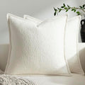 DEZENE Pack of 2 Cream White Decorative Throw Pillow Covers 22x22 Cozy Soft Chenille Accent Vintage Square Couch Pillow Covers for Home Decor Bed Sofa Living Room by DEZENE