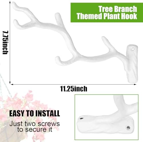 Blulu 2 Pcs Cast Iron Plant Hanger Wall Bracket Tree Branch, White - Image 2