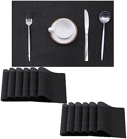 Leetaltree Black Frame Placemats Set of 12 - Heat Resistant Non-Slip Place mats for Dining Table, Washable Durable PVC Vinyl Woven Table Mats（Black Frame, 12） by Leetaltree-ArtatEveryTable