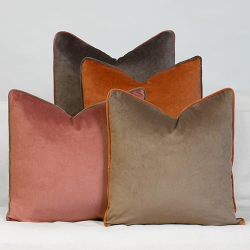 Burnt Orange Terracotta Decorative Throw Pillow Covers, Set of 4, 18x18 Inch Warm Neutral Velvet Accent Pillow Covers by Unknown