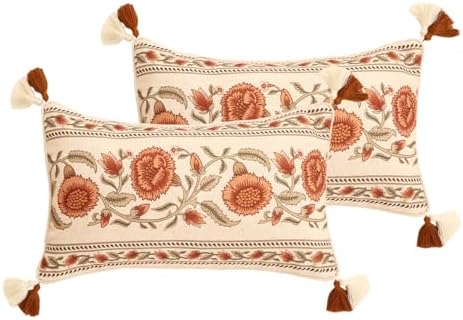 ISAENNE Designer French Linen Throw Pillow Cover,Set of 2,20"x12"-Albano C by Isaennehomedecoration