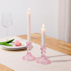 Glass Candle Holders Set, Vintage Decorative Design,Elegant Table Candlesticks Set for Dining Room,Wedding, Spring Party, Romantic Dinner, Festival & Windowsill Decor (12, Light Pink, XZS) - Image 3