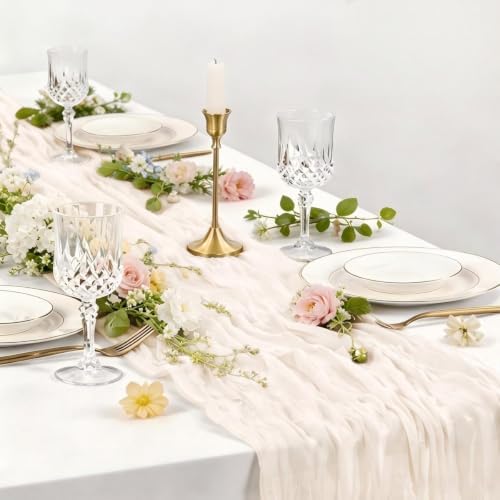 DeZerlor Ivory White Cheesecloth Table Runners 12 Pack Summer Boho Runners - Image 2