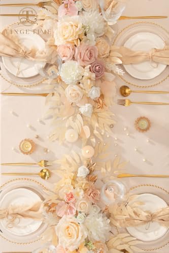 TINGE TIME Champagne Pink Flower Garlands, 2 PCS Artificial Eucalyptus Garlands, Handcraft Artificial Rose Arch Flowers for Wedding Arch Sweetheart Table Ceremony Backdrop Decorations for Home - Image 4