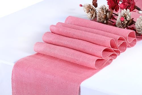 MDS® Pack of 25 Natural Burlap Table Runner, 12 x 72 Inch, Jute Rustic Farmhouse Boho Table Decor for Wedding Reception, Dining Table, Bridal Shower, Baby Shower & Party Decorations - Pink - Image 2
