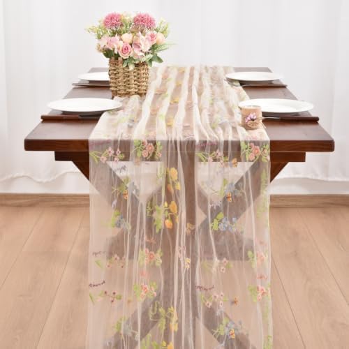 Butterfly Floral Table Runner Flowers Tea Garden Party Picnic Table Decor - Image 3