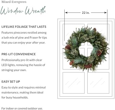 Balsam Hill Mixed Evergreen Window Christmas Wreath - 22" Traditional Greenery Wreath with Faux Candle & Battery-Operated LED Clear Lights for Indoor and Outdoor Holiday Decorating - Image 4